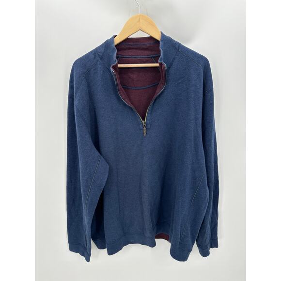 Tommy Bahama Blue Long Sleeve Quarter Zip Knit Pullover Sweater Men's Size 2X - Picture 1 of 8